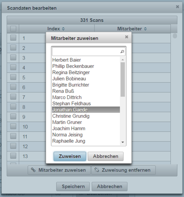 Zuweisen von Bearbeitern zu einzelnen Scanseiten